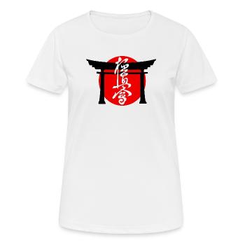 Kyokushin geschrieben in japanischen Kanji weiß Torii - Frauen T-Shirt atmungsaktiv - Weiß - Vorne - AI Model Female 172 dark (172cm)