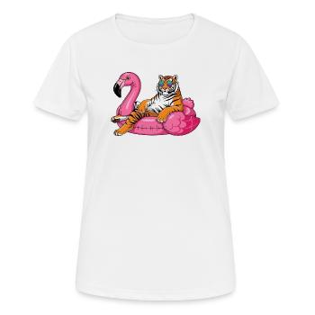 Tigre Cool sur Bouée Flamant Rose - Design Été Rig - T-shirt respirant Femme - blanc - Devant - AI Model Female 172 dark (172cm)