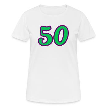 50. 50 ANS. 50e ANNIVERSAIRE. ANNIVERSAIRE 50 ANS. - T-shirt respirant Femme - blanc - Devant - AI Model Female 172 dark (172cm)