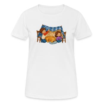 Kinder Deckenhöhle mit Hund Kuscheliges Motiv - Frauen T-Shirt atmungsaktiv - Weiß - Vorne - AI Model Female 172 dark (172cm)