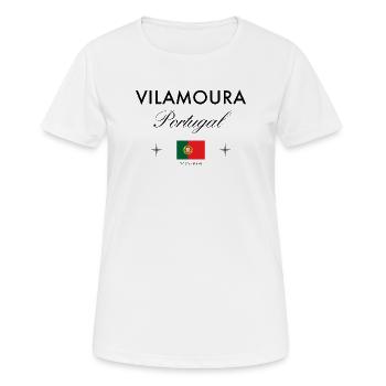 Vilamoura Portugal Koordinaten Reise Souvenir - Frauen T-Shirt atmungsaktiv - Weiß - Vorne - AI Model Female 172 dark (172cm)