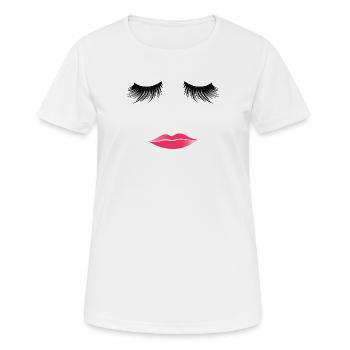 Frauengesicht Wimpern Kussmund Pinke Lippen - Frauen T-Shirt atmungsaktiv - Weiß - Vorne - AI Model Female 172 dark (172cm)