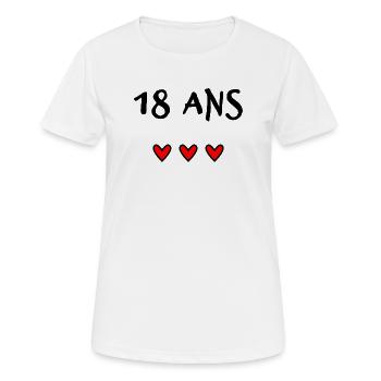 18. 18 ANS. 18e ANNIVERSAIRE. ANNIVERSAIRE 18 ANS. - T-shirt respirant Femme - blanc - Devant - AI Model Female 172 dark (172cm)