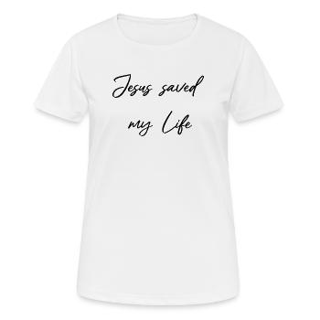 Jésus m’a sauvé la vie - Sauvé par la grâce - T-shirt respirant Femme - blanc - Devant - AI Model Female 172 dark (172cm)