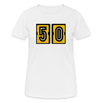 50. 50 ANS. 50e ANNIVERSAIRE. ANNIVERSAIRE 50 ANS. - T-shirt respirant Femme - blanc - Devant - AI Model Female 172 dark (172cm)