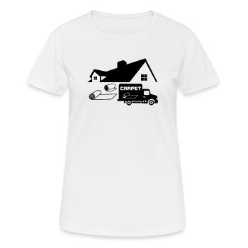 Carpet rolls logo with house and car - Women's Breathable T-Shirt - white - Front - AI Model Female 172 dark (172cm)