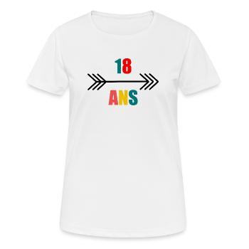 18. 18 ANS. 18e ANNIVERSAIRE. ANNIVERSAIRE 18 ANS. - T-shirt respirant Femme - blanc - Devant - AI Model Female 172 dark (172cm)