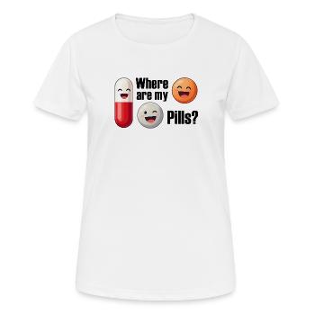 Blague sur les pilules : Où sont mes pilules - T-shirt respirant Femme - blanc - Devant - AI Model Female 172 dark (172cm)