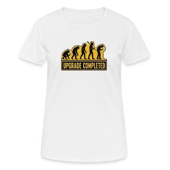 Menschliche Evolution Smartphone-Upgrade-Humor - Frauen T-Shirt atmungsaktiv - Weiß - Vorne - AI Model Female 172 dark (172cm)