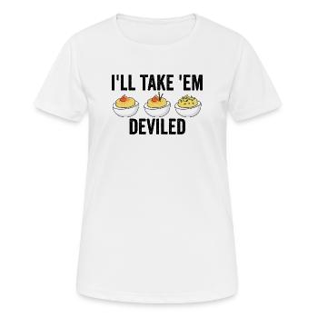 Ich nehme sie, teuflische Thanksgiving-Eier - Frauen T-Shirt atmungsaktiv - Weiß - Vorne - AI Model Female 172 dark (172cm)