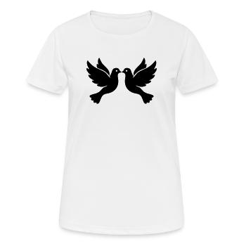Tourterelles mariées – Tourtereaux noirs et blancs - T-shirt respirant Femme - blanc - Devant - AI Model Female 172 dark (172cm)