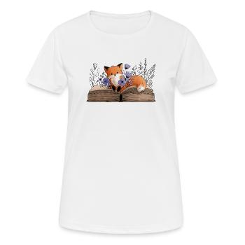 Fuchs auf einem Buch mit Blumen - Frauen T-Shirt atmungsaktiv - Weiß - Vorne - AI Model Female 172 dark (172cm)