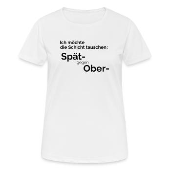 Schicht tauschen - Frauen T-Shirt atmungsaktiv - Weiß - Vorne - AI Model Female 172 dark (172cm)