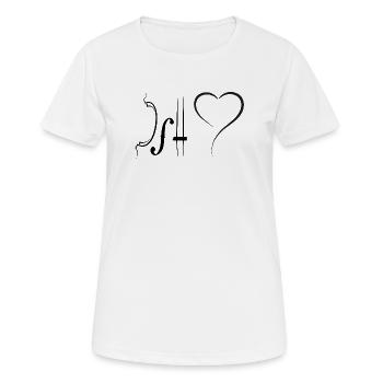 Minimalistische Herzlinie und Violine Sketch - Frauen T-Shirt atmungsaktiv - Weiß - Vorne - AI Model Female 172 dark (172cm)