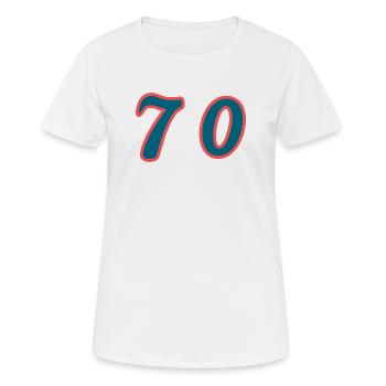 70. 70 ANS. 70e ANNIVERSAIRE. ANNIVERSAIRE 70 ANS. - T-shirt respirant Femme - blanc - Devant - AI Model Female 172 dark (172cm)