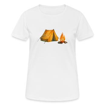 Lagerabenteuer Zelt & Feuer - Frauen T-Shirt atmungsaktiv - Weiß - Vorne - AI Model Female 172 dark (172cm)