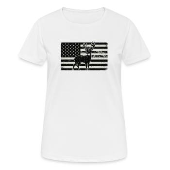 American Flag Deer – Patriotic Hunting Design - Women's Breathable T-Shirt - white - Front - AI Model Female 172 dark (172cm)