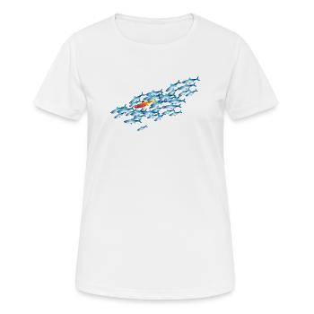 le poisson coloré dans l’essaim de poisson - T-shirt respirant Femme - blanc - Devant - AI Model Female 172 dark (172cm)