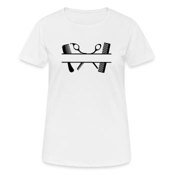 Zwei Kämme und Scheren Textbanner - Frauen T-Shirt atmungsaktiv - Weiß - Vorne - AI Model Female 172 dark (172cm)