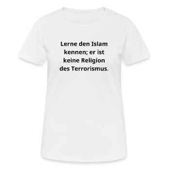 Islam kennenlernen: Frieden statt Vorurteile - Frauen T-Shirt atmungsaktiv - Weiß - Vorne - AI Model Female 172 dark (172cm)
