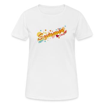 Sonne Sommer Spaß und Party. Sommer Schriftzug - Frauen T-Shirt atmungsaktiv - Weiß - Vorne - AI Model Female 172 dark (172cm)
