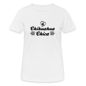 Chihuahua Chica mit Herz und Pfote - Frauen T-Shirt atmungsaktiv - Weiß - Vorne - AI Model Female 172 dark (172cm)
