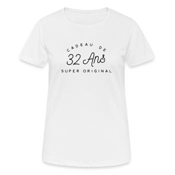Cadeau 32 ans - T-shirt respirant Femme - blanc - Devant - AI Model Female 172 dark (172cm)
