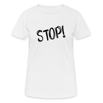 STOP. PANNEAU. PAPA. MOTO. DRÔLE. VOITURE - T-shirt respirant Femme - blanc - Devant - AI Model Female 172 dark (172cm)