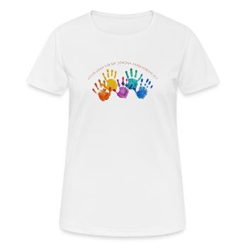 Farbenreiche Handabdrücke Dankzeit - Frauen T-Shirt atmungsaktiv - Weiß - Vorne - AI Model Female 172 dark (172cm)