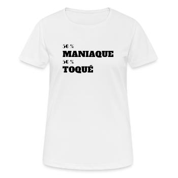 50% Maniaque 50% Toqués - T-shirt respirant Femme - blanc - Devant - AI Model Female 172 dark (172cm)