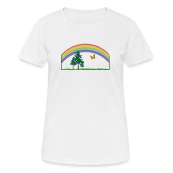 Arc-en-ciel arc-en-ciel avec prairie et papillon - T-shirt respirant Femme - blanc - Devant - AI Model Female 172 dark (172cm)