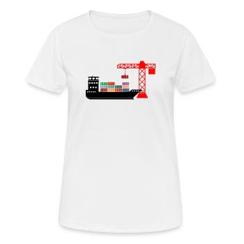 Bateau porte-conteneurs maritime avec déchargement de grue 2 - T-shirt respirant Femme - blanc - Devant - AI Model Female 172 dark (172cm)
