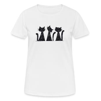Silhouettes de chats nocturnes sous la pluie d’étoiles - T-shirt respirant Femme - blanc - Devant - AI Model Female 172 dark (172cm)