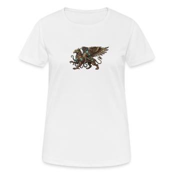 Steampunk bird of prey with turquoise runes - Women's Breathable T-Shirt - white - Front - AI Model Female 172 dark (172cm)