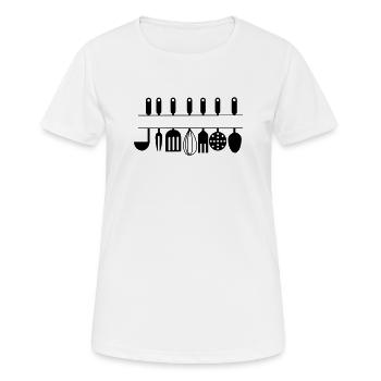 Ausschnitt für eigene Text-Küchenutensilien - Frauen T-Shirt atmungsaktiv - Weiß - Vorne - AI Model Female 172 dark (172cm)