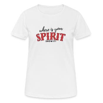 "Wo ist dein Geist" Zeig es! - Frauen T-Shirt atmungsaktiv - Weiß - Vorne - AI Model Female 172 dark (172cm)