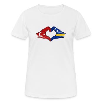 Türkei Curacao Flagge Hände Herzform used - Frauen T-Shirt atmungsaktiv - Weiß - Vorne - AI Model Female 172 dark (172cm)