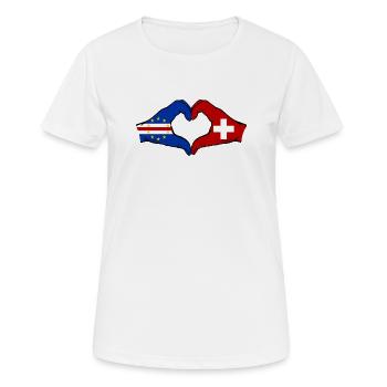 Kap Verde Schweiz Flagge Hände Herzform - Frauen T-Shirt atmungsaktiv - Weiß - Vorne - AI Model Female 172 dark (172cm)