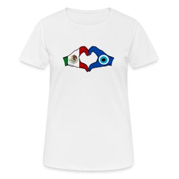 Drapeau du Nazar du Mexique Mains en forme de cœur - T-shirt respirant Femme - blanc - Devant - AI Model Female 172 dark (172cm)
