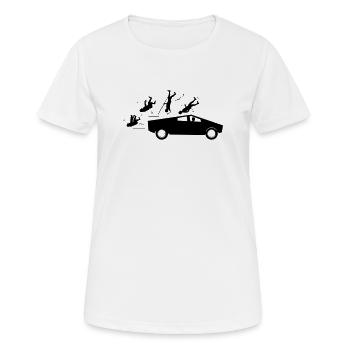 Evolution Unfall Tesla Cybertruck von Musk - Frauen T-Shirt atmungsaktiv - Weiß - Vorne - AI Model Female 172 dark (172cm)