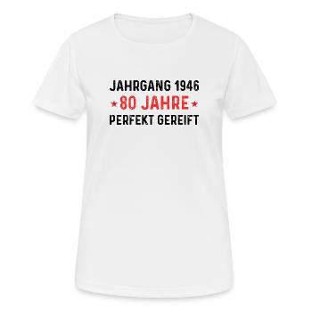 Millésime 1946 – 80 ans parfaitement maturé - T-shirt respirant Femme - blanc - Devant - AI Model Female 172 dark (172cm)