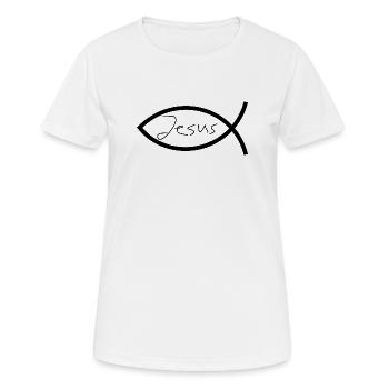 Jésus poisson noir Ichthys poisson poisson poisson - T-shirt respirant Femme - blanc - Devant - AI Model Female 172 dark (172cm)