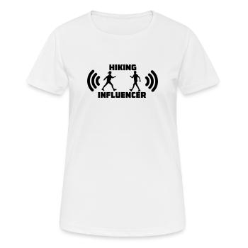 Marcher avec le texte Logo de l’influenceur de randonnée - T-shirt respirant Femme - blanc - Devant - AI Model Female 172 dark (172cm)