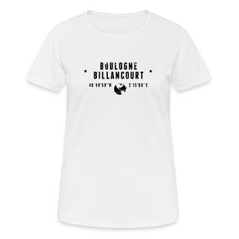 Boulogne Billancourt GPS-Koordinaten Globus - Frauen T-Shirt atmungsaktiv - Weiß - Vorne - AI Model Female 172 dark (172cm)
