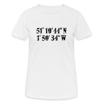 Stonehenge Koordinaten (Vintage/Schwarz) - Frauen T-Shirt atmungsaktiv - Weiß - Vorne - AI Model Female 172 dark (172cm)