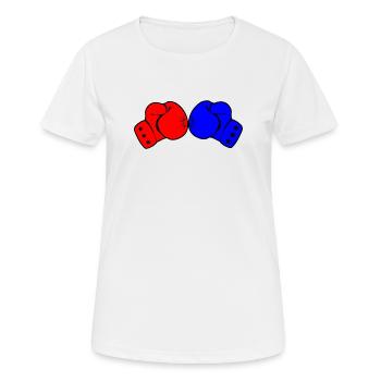 Deux gants de boxe rouge et bleu - T-shirt respirant Femme - blanc - Devant - AI Model Female 172 dark (172cm)
