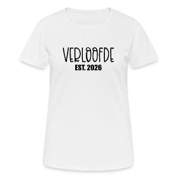 Fiancé de fiançailles de mariage 2026 - T-shirt respirant Femme - blanc - Devant - AI Model Female 172 dark (172cm)