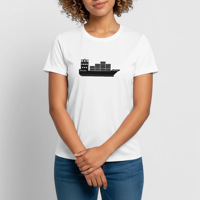 Seecontainerschiff oder Boot mit Containern Frauen T-Shirt atmungsaktiv