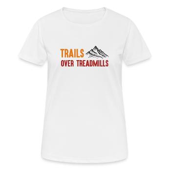 Trailrunning - Trails über Laufbänder - Frauen T-Shirt atmungsaktiv - Weiß - Vorne - AI Model Female 172 dark (172cm)