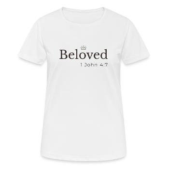 Christian bien-aimé | 1 Jean 4:7 | Conception de la couronne - T-shirt respirant Femme - blanc - Devant - AI Model Female 172 dark (172cm)